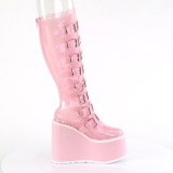 Zeppa 14 cm S815 platform stivali donna con fibbia vinile rose